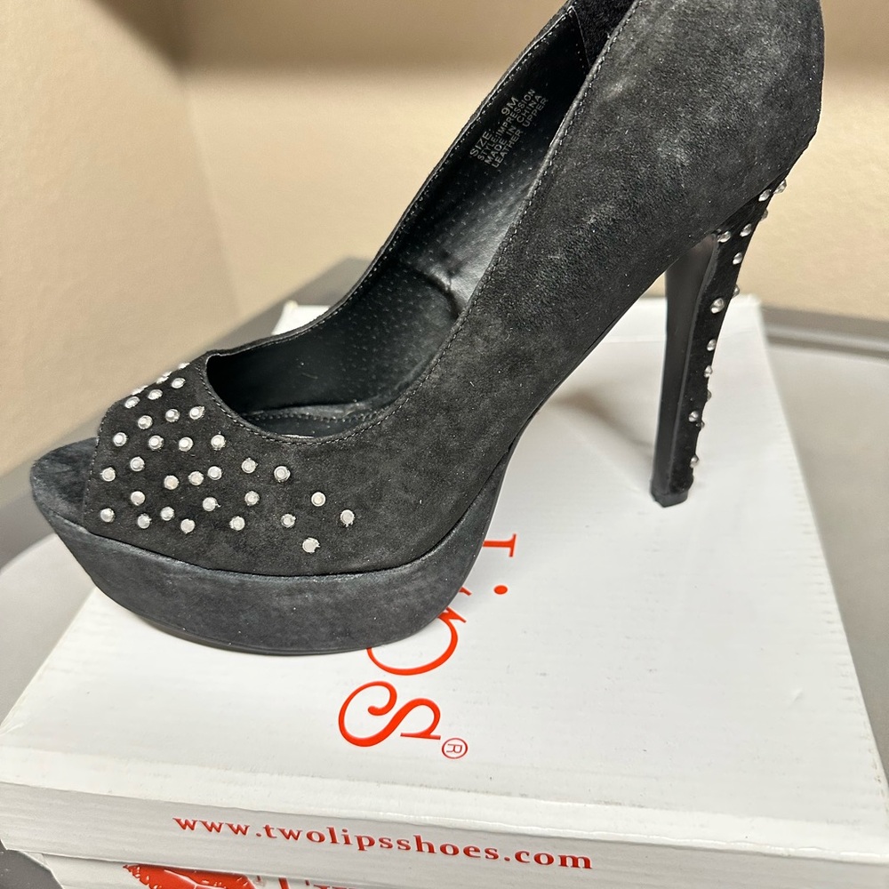 Two Lips Charcoal Studded Heels